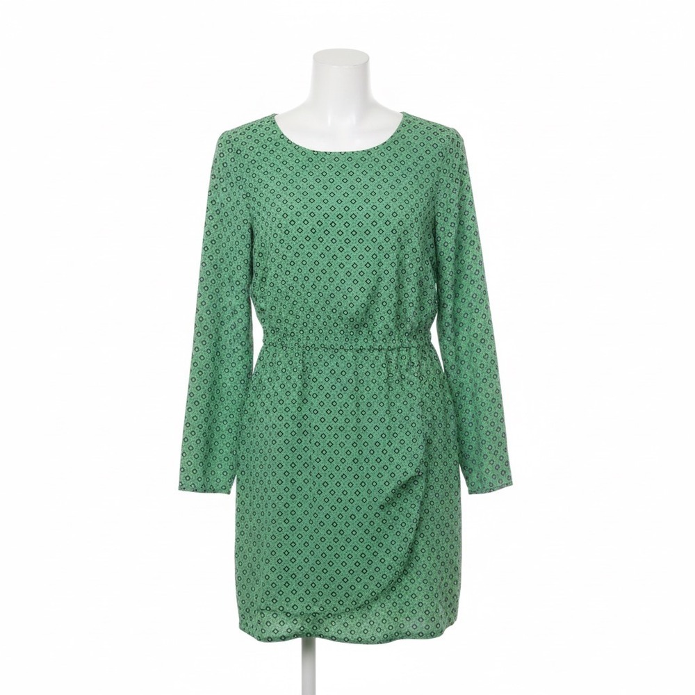 J. Crew Green Geometric Print Long Sleeve Elastic Waist Mini Dress Womens Size 4